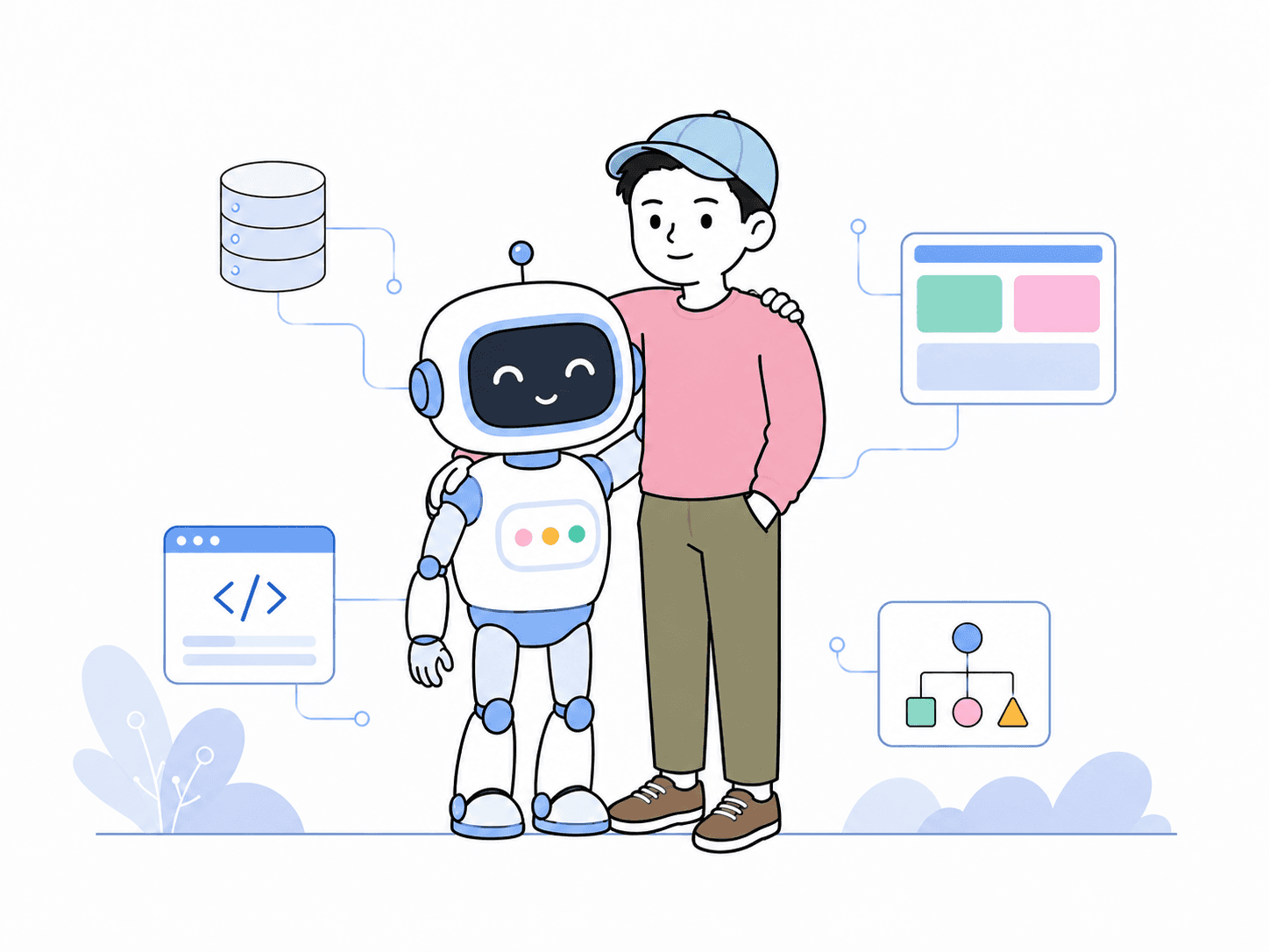 사람과 AI가 함께하는 솔루션 일러스트